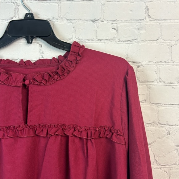 BloomChic Burgundy Ruffle Trim Long Sleeve Top Plus Size 5X - Picture 3 of 6